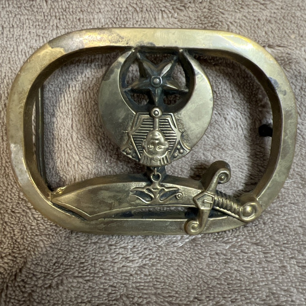 Vintage 1980 Shriners Mason Crescent Scimitar Solid Brass Belt Buckle Baron 6204